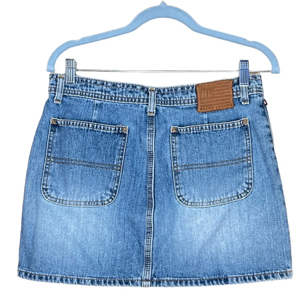 Ralph Lauren Polo Jeans Co. Flap Pocket Denim Fly Front Mini Skirt Size 8